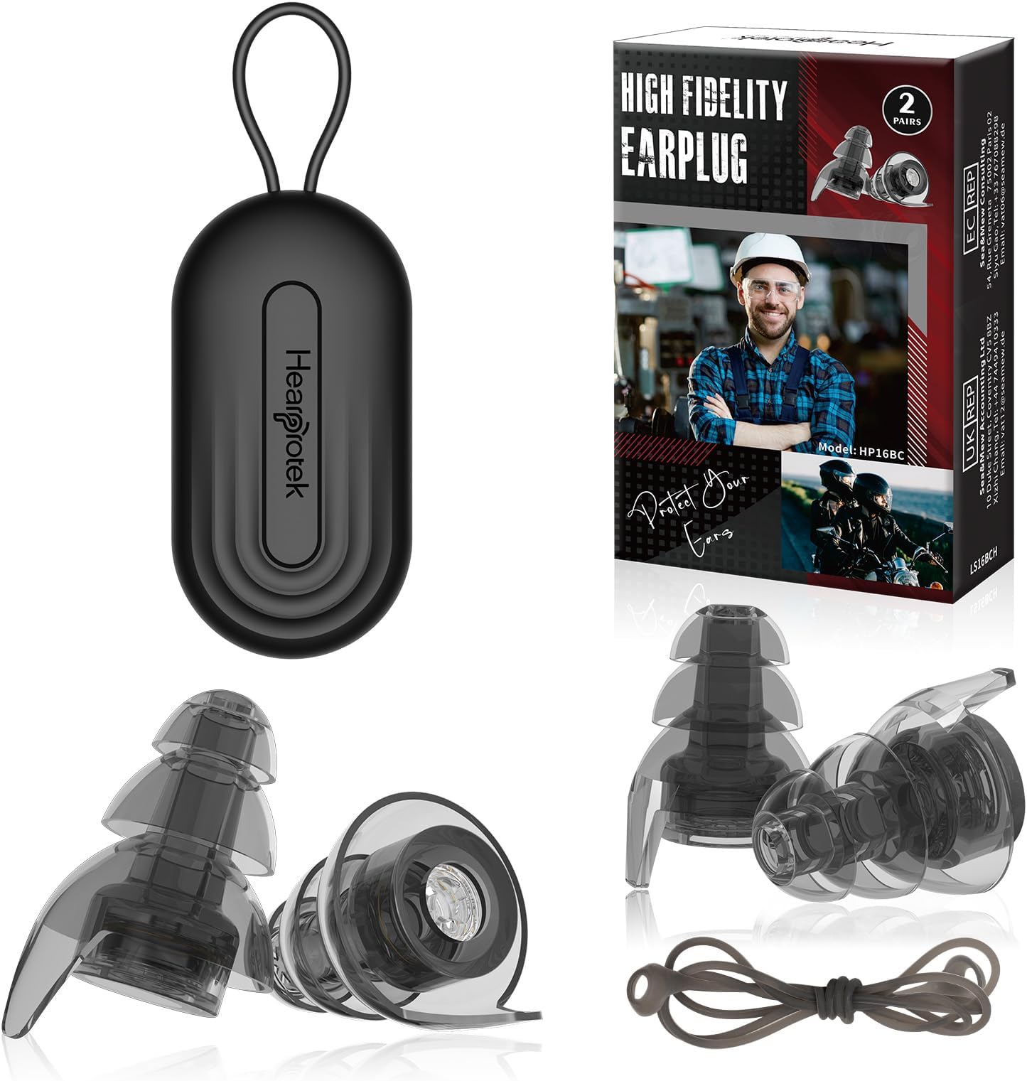 Ear Plugs for Work, 2 Pairs Noise Reduction Ear Plugs, Reusable High Fidelity Concert Corded Hearing Protection for Work Safety Motorcycle Construction Party Airplane Travel 26dB