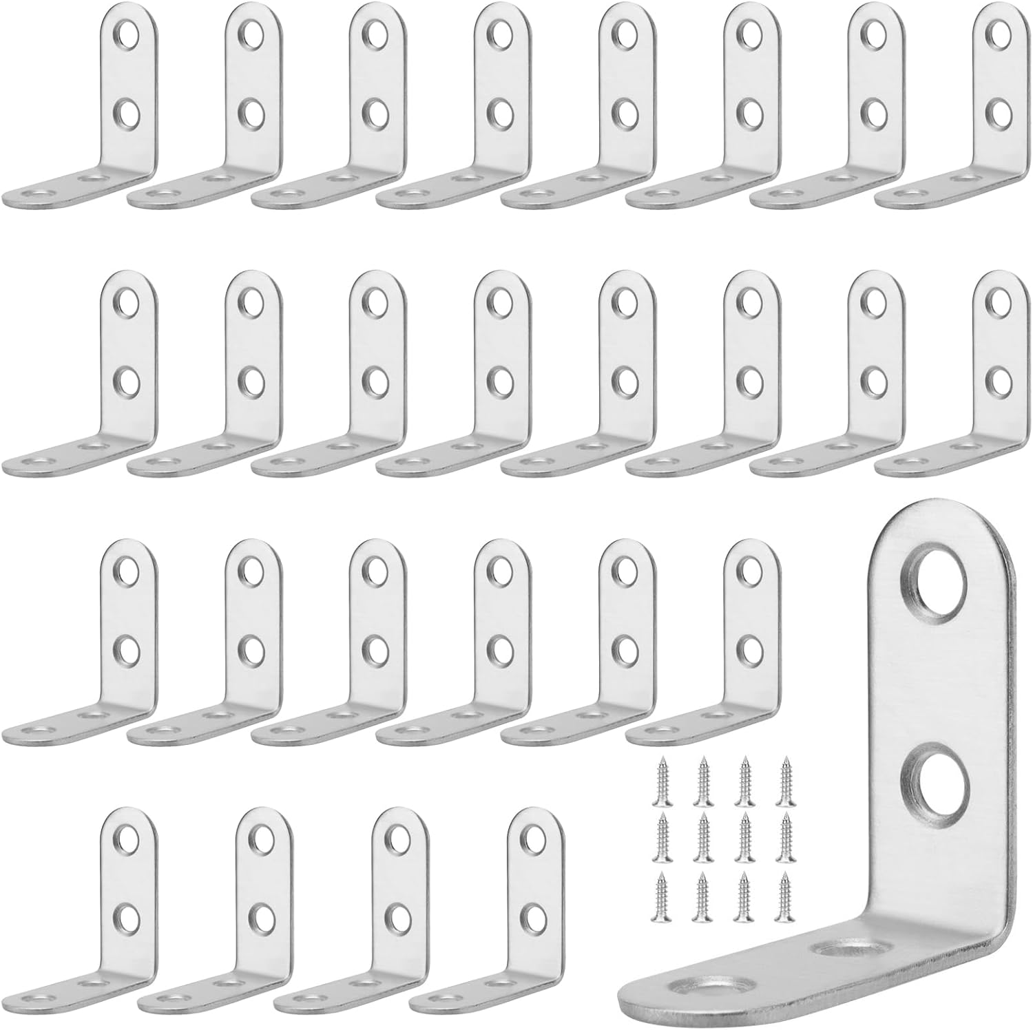 SOUJAP 100 PCS 1.57 x 1.57 Inch L Bracket Corner Brace, 40 x 40 x 16mm Stainless Steel 90 Degree Angle Brackets for Wood, Shelves, Furniture and Cabinet