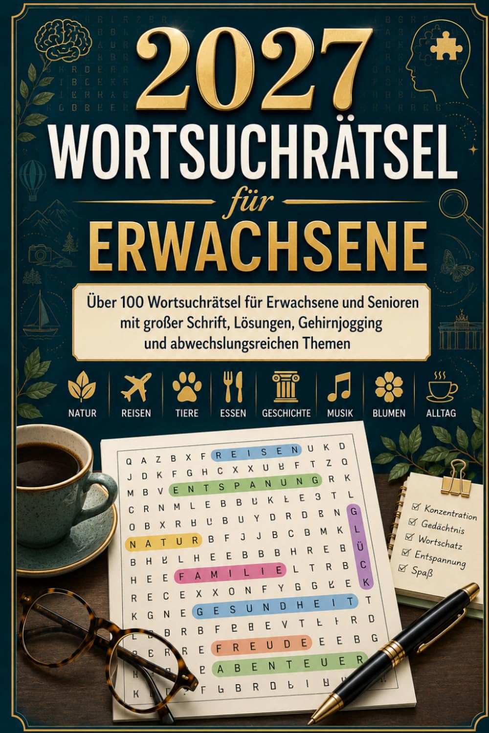 2027 Wortsuchrätsel für Erwachsene: Über 100 Wortsuchrätsel für Erwachsene und Senioren mit großer Schrift, Lösungen, Gehirnjogging und abwechslungsreichen Themen