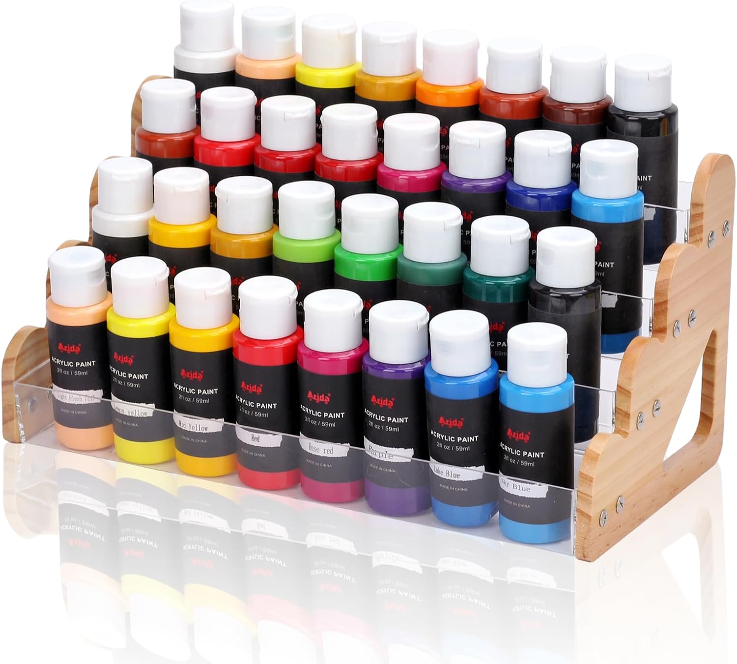 PACMAXI Wooden Miniature Paint Organizer Clear Acrylic Paint Holder