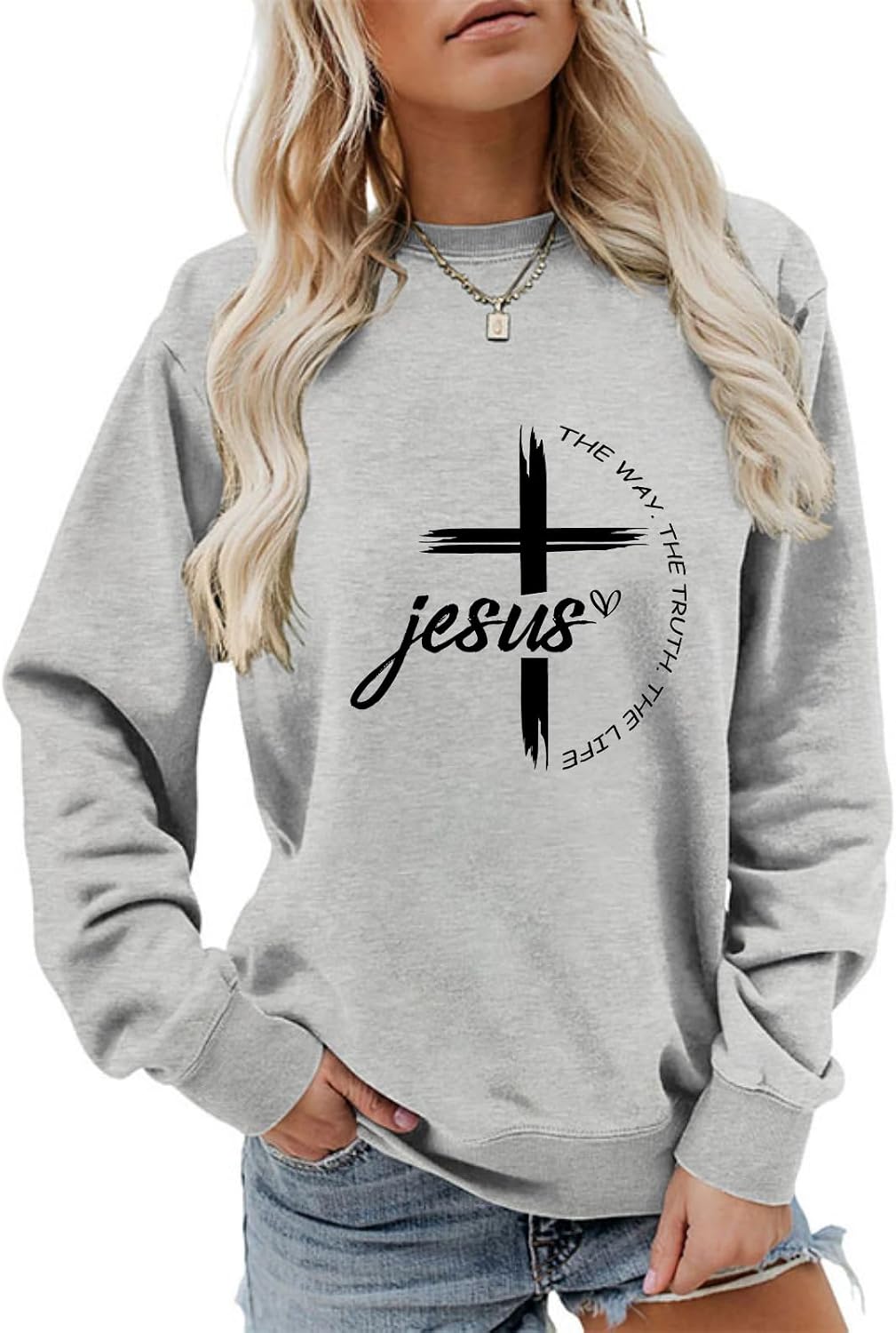 Christian Sweatshirts Women Jesus The Way The Truth The Life Bible Verse Shirt Religious Crew Neck Pullover