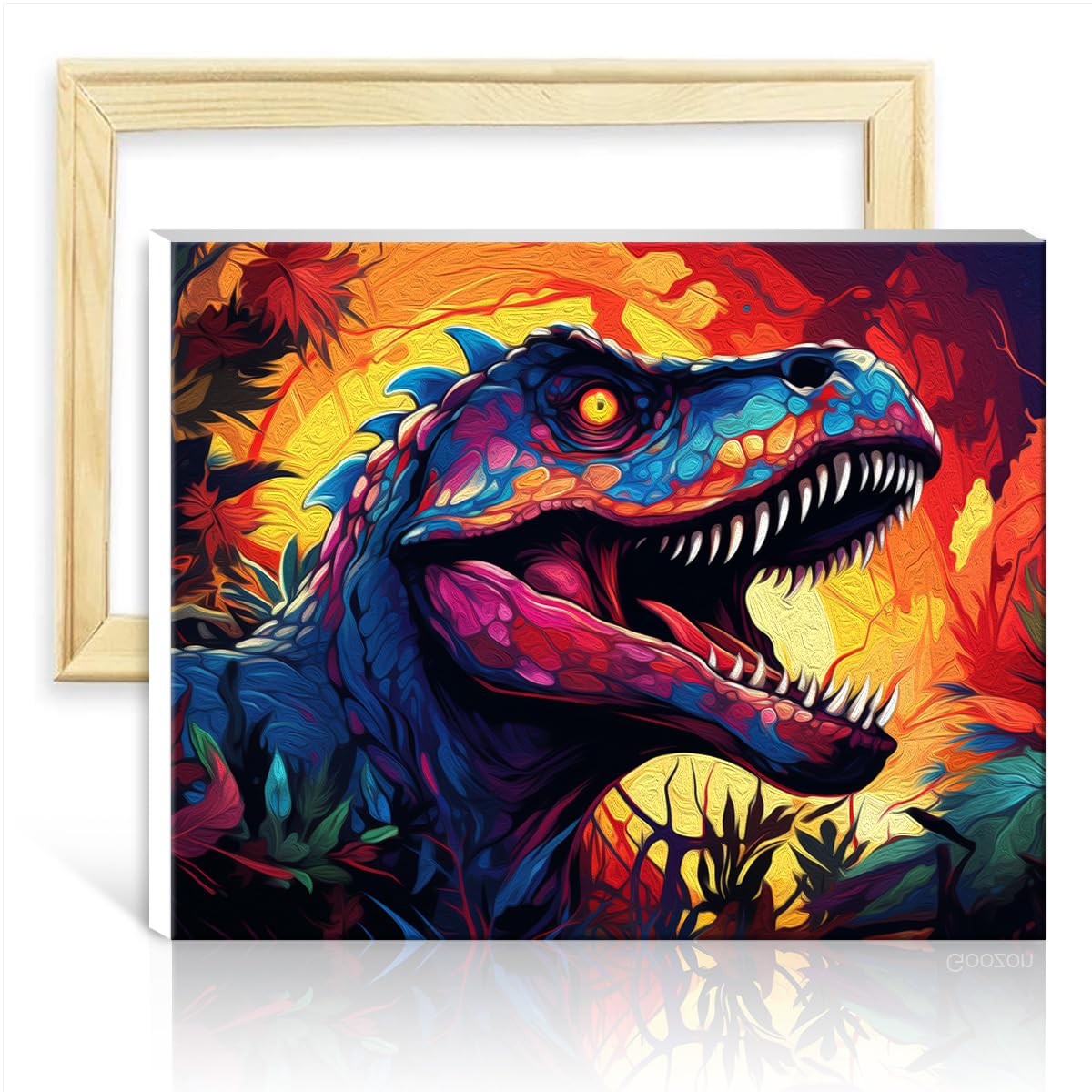 TANGFEIY Oil Painting Dinosaur Paint by Number Adults with Brushes and Acrylic Pigment on Canvas Painting for Adults House Art Deco Crafts with Frame(30x40cm) — image 1