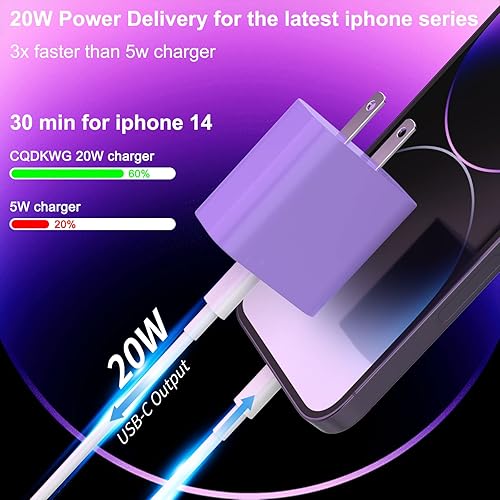 Vista 9 de Paquete de 3 cargadores rápidos para iPhone 14 13 12 11, certificado Apple MFi: cargador de pared USB C de 20 W PD de 6 pies, adaptador de carga