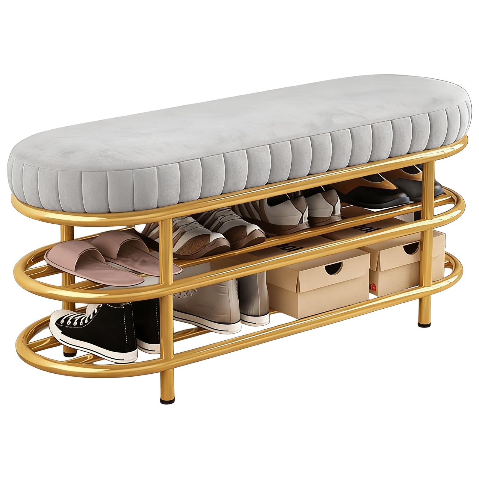 Banc à chaussures sans assemblage avec siège de rangement en métal gris de 60 cm
