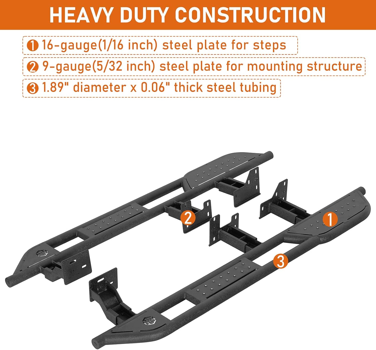 Hooke Road GX460 Side Steps Running Boards for 2010-2023 Lexus GX460, Sturdy Steel Offroad Rock Slider Rail Nerf Bars with Kick-Out & Non-Slip Step Pads