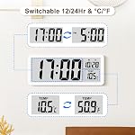 Large Digital Wall Clock Battery Operated – Temperature Display, 12/24 Hour Format – Desk Clock for Living Room, Bedroom, Office, School – White