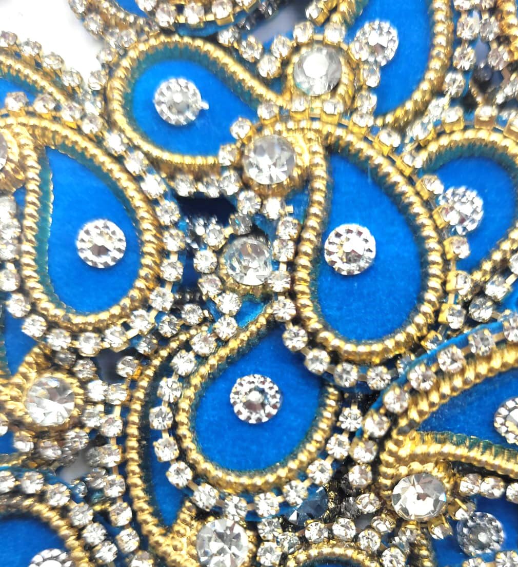 Applique Patches/Kundan Patches/Decorative Patches Blue Embroidery Mango Keri Shaped Buti for Clothes Saree Blouse Dress Decoration Butti Patches (20)