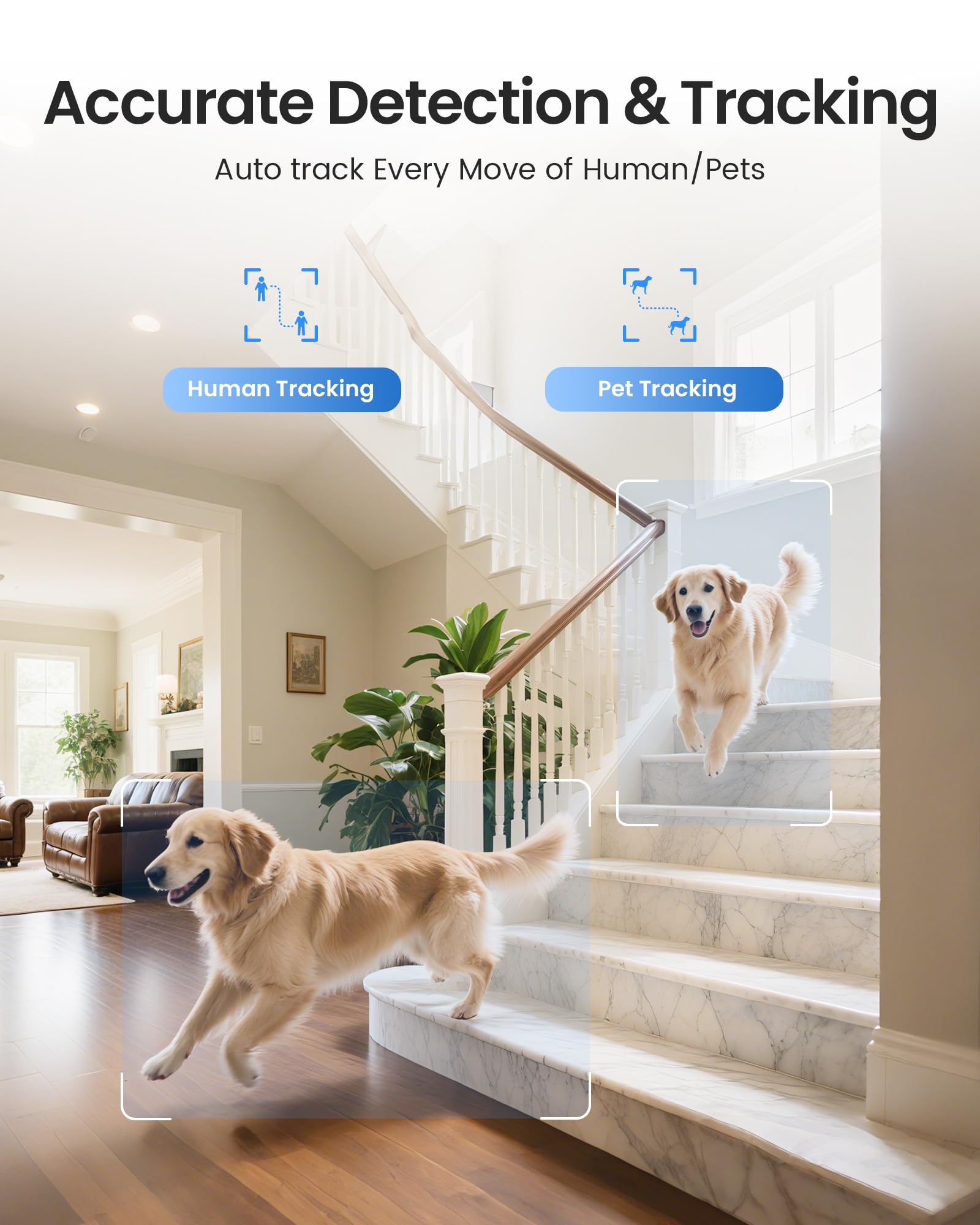 ZOSI Pack de 2 Cámara Vigilancia Seguridad WiFi Interior 8MP para Bebé/Mascota, Detección y Seguimiento de Movimiento, 360° Vista, Audio Bidireccional, 2.4G/5G WiFi, 64GB Tarjeta Incluida, 4K C518