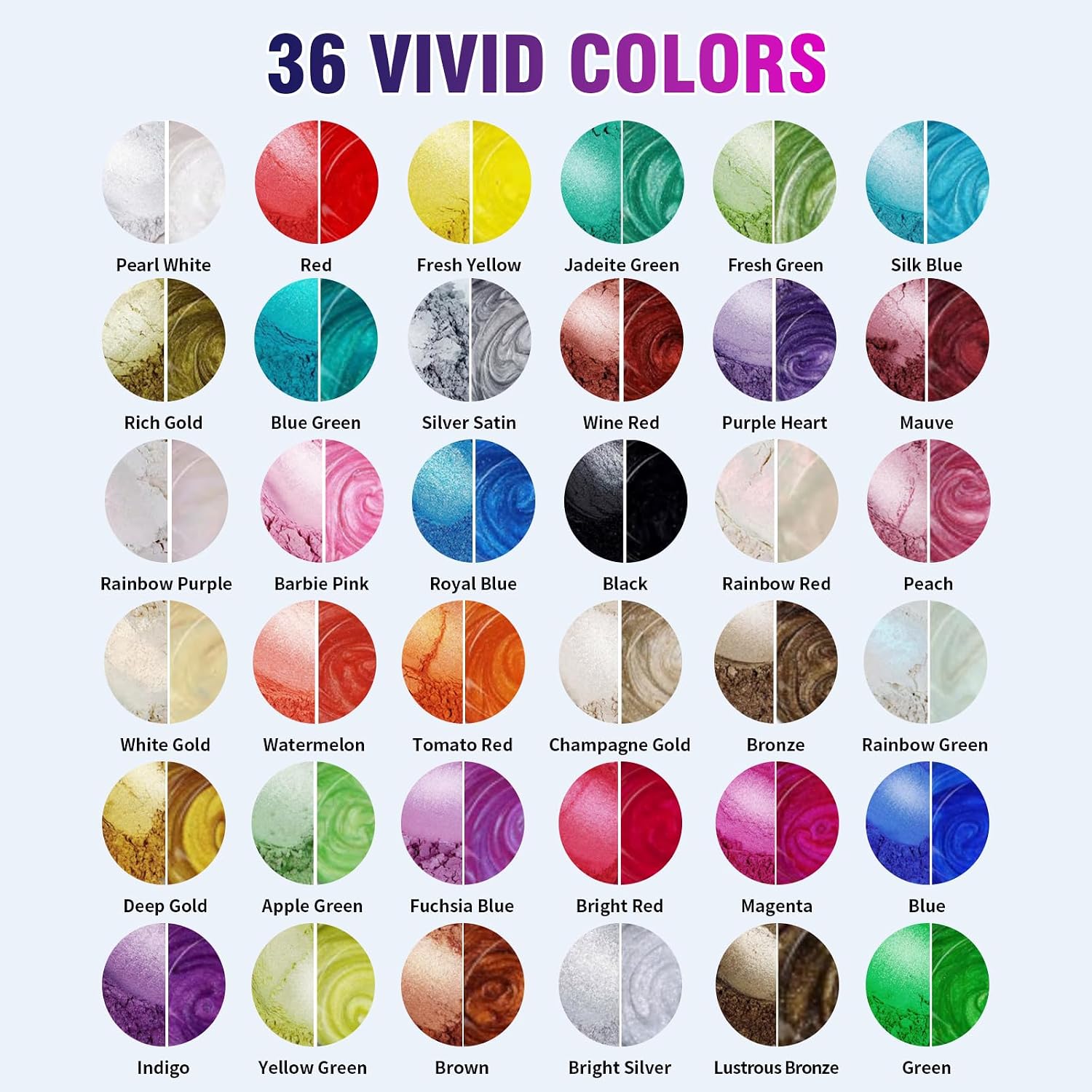 Mica Powder for Epoxy Resin, Natural Mica Pigment Powder for Soap Making, Resin, Candle Making, Bath Bomb (36 Colors)
