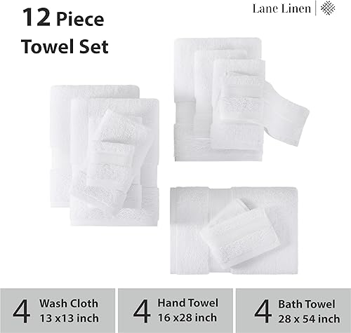 Vista 12 de LANE LINEN Juego de toallas de baño 100% algodón, 18 piezas, cero torsión, secado rápido, súper suaves y altamente absorbentes, 6 toallas de baño, 6