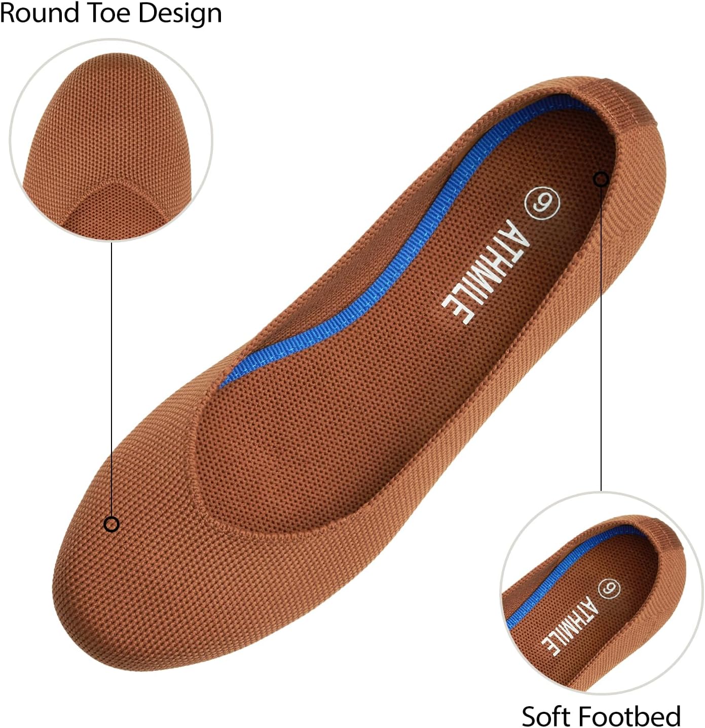 ATHMILE Women's Flat Ballet Shoes Knit Flat Shoes for Women Round Toe Slip on Women Flats for Dressy Casual Office Work Wedding Comfort Soft - Image 4