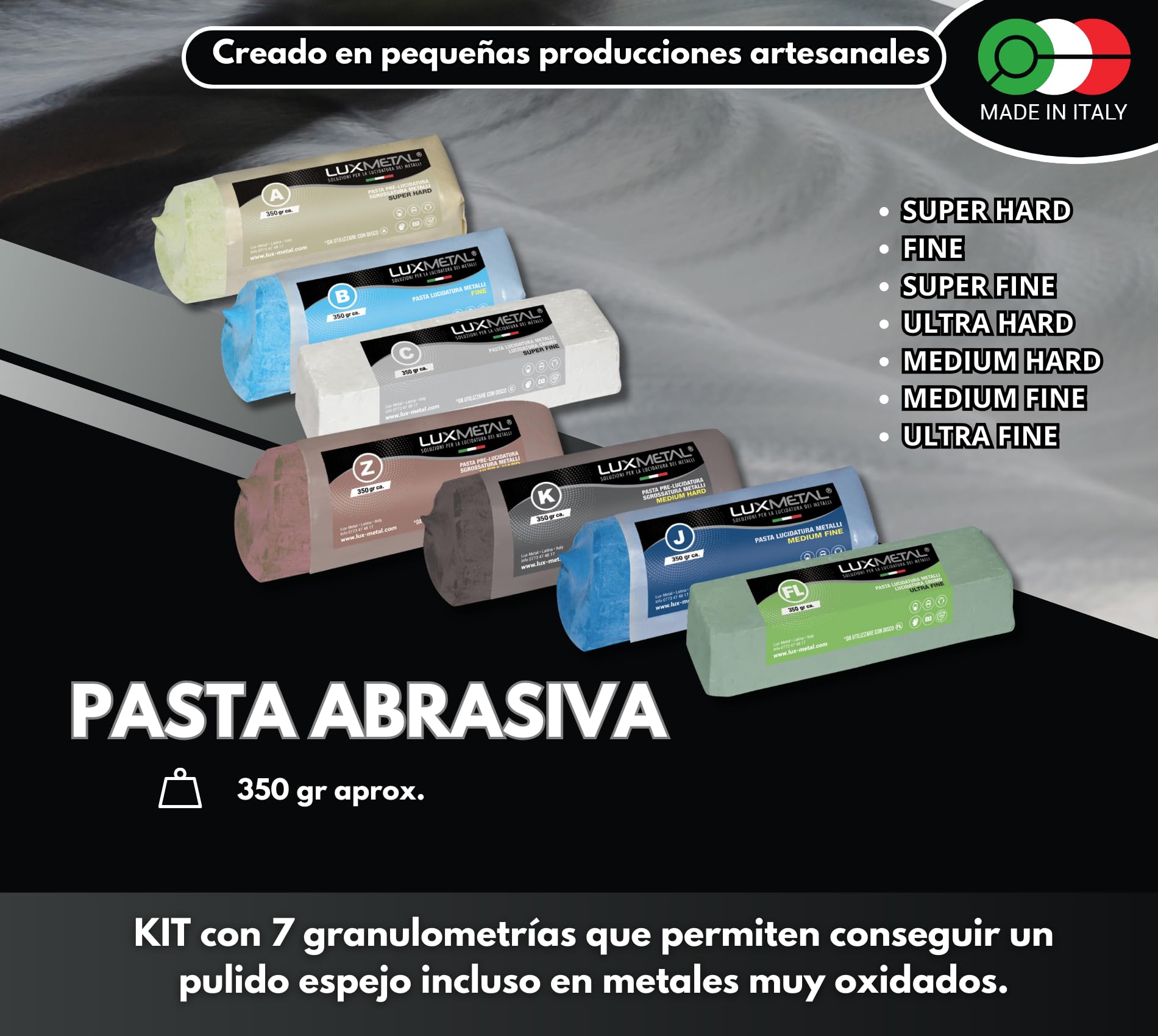 Kit con 7 discos pulidores de 200 mm y 7 pastas abrasiva pulidoras de 350 gr Para aluminio, hierro, acero inoxidable, bronce mármol Rueda de pulido para metales muela esmeriladora fieltro.