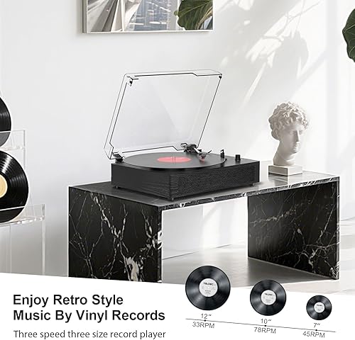 Miniatura 8 de Tocadiscos de vinilo Bluetooth con altavoces estéreo incorporados, transmisión por correa, tocadiscos de 3 velocidades para discos de vinilo,