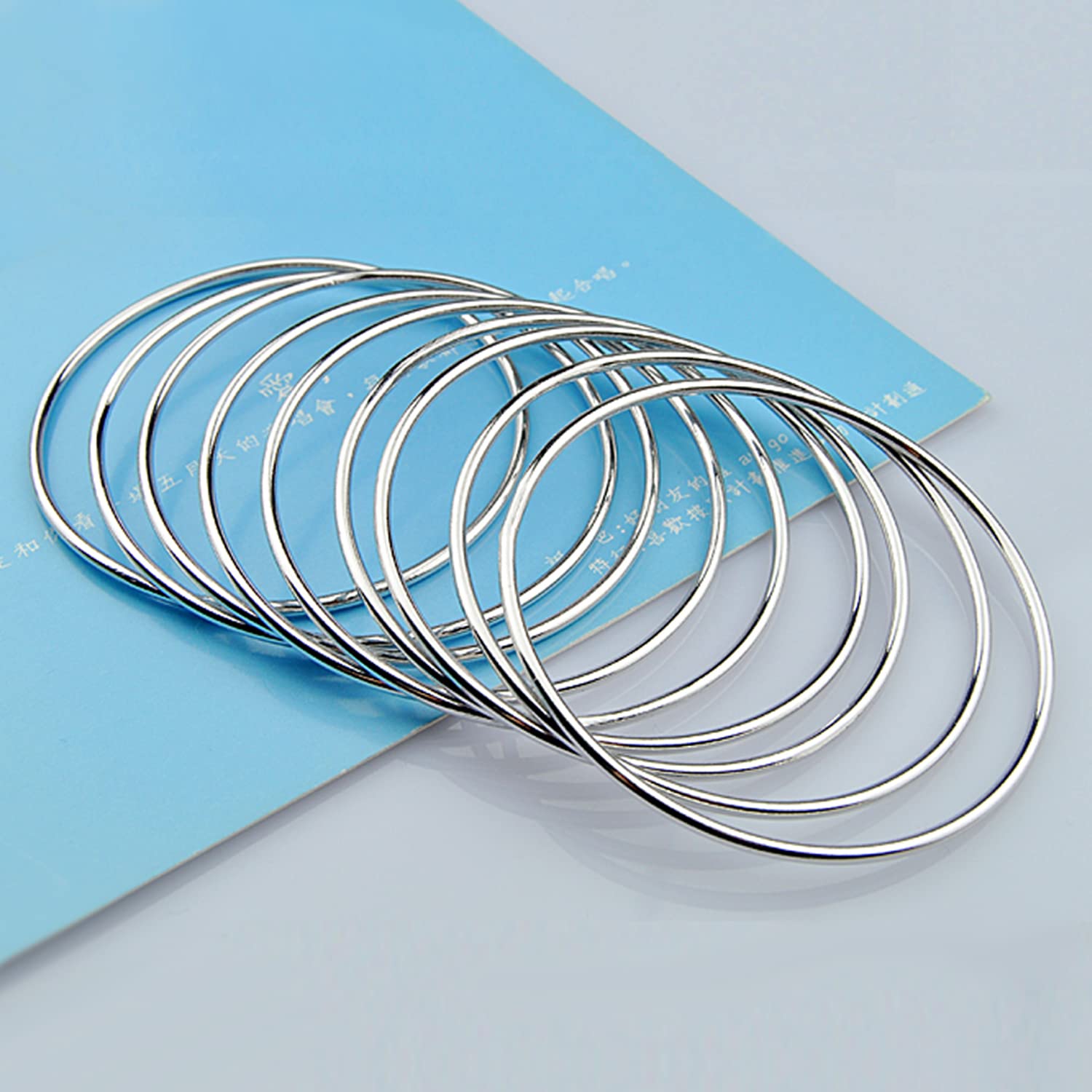 Dankadi Bracciale lucido fine in 925 argento 2 mm largo, set 1/2/3 impilabile 60 65 68 mm, diametro cerchio rotondo liscio pieno, semplice classico, fai da te