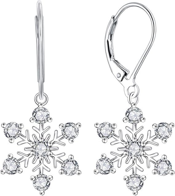 JO WISDOM Snowflake Earrings,925 Sterling Silver Snowflakes Earrings,Jewellery for Women,Christmas Gifts