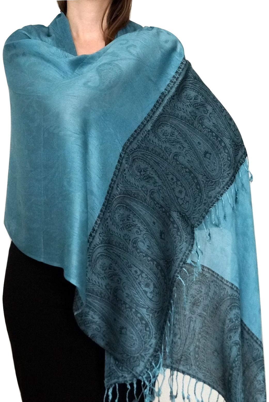 Handgewebter Kaschmir Schal in Hell Ozeangrün Farbe für Klassische Damen mit klassischen Outfits und geschmack - 75cm x 200cm