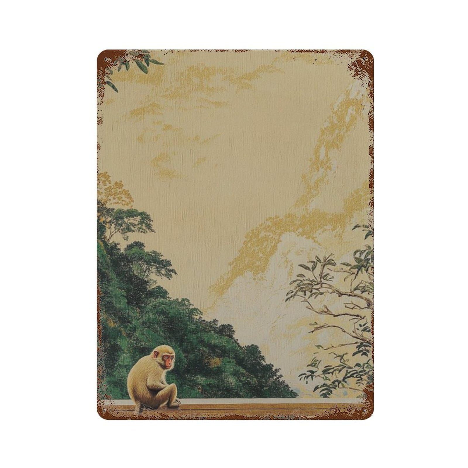 xiaoxiaoshen Japanese Monkey Landscape Mountain Nature Asian Scenic Wall Decor Art Metal Tin Poster Modern Home Decor Art Home Bar Shop Decorations Vintage Sign 40x30cm