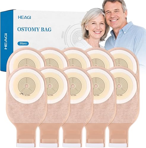 30 bolsas de colostomía, suministros de ostomía, bolsa de ostomía drenable de una pieza con cierre para el cuidado del estoma de ileostomía, bolsa