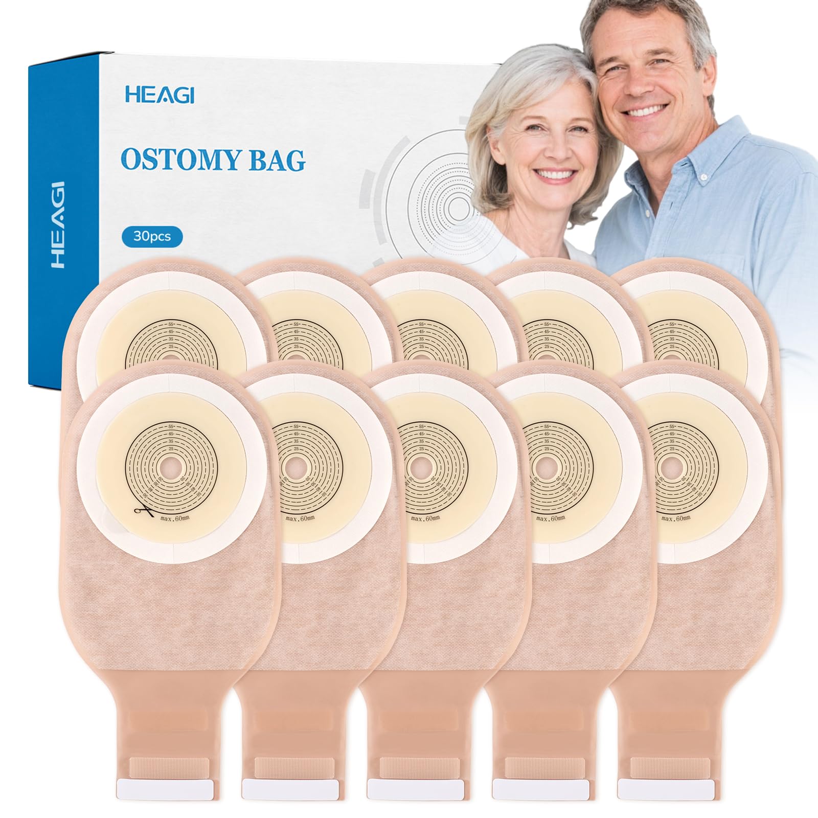 30 PCS Colostomy Bags, One Piece Drainable Ostomy Pouch, 15–60mm