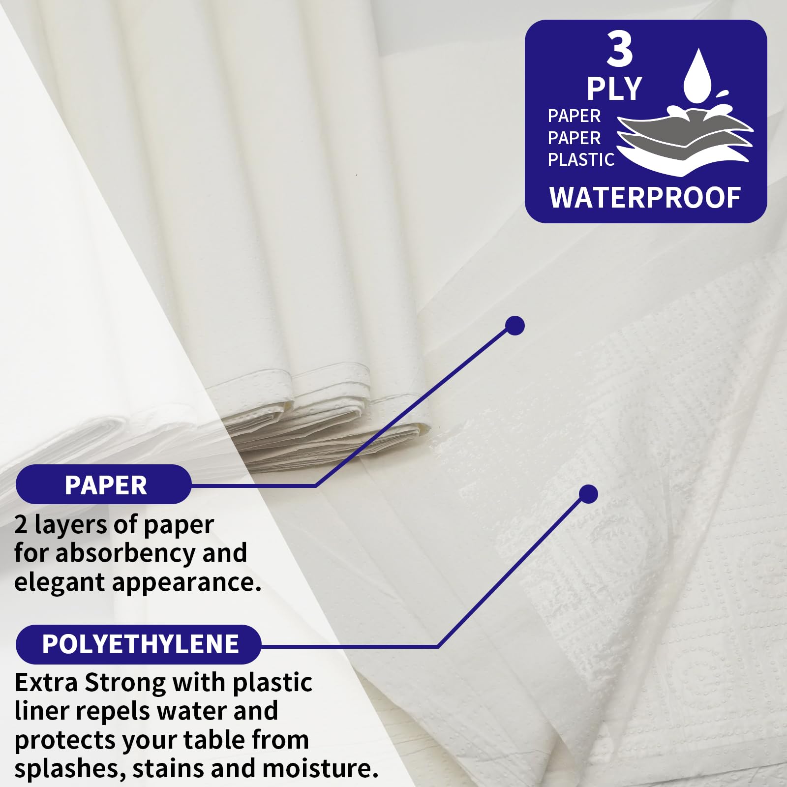 [Paquete de 6] Manteles cuadrados blancos de 54 x 54 pulgadas, mantel de papel desechable para mesas cuadradas y redondas, papel impermeable de 3 capas y mantel de plástico para el día de San Valentín