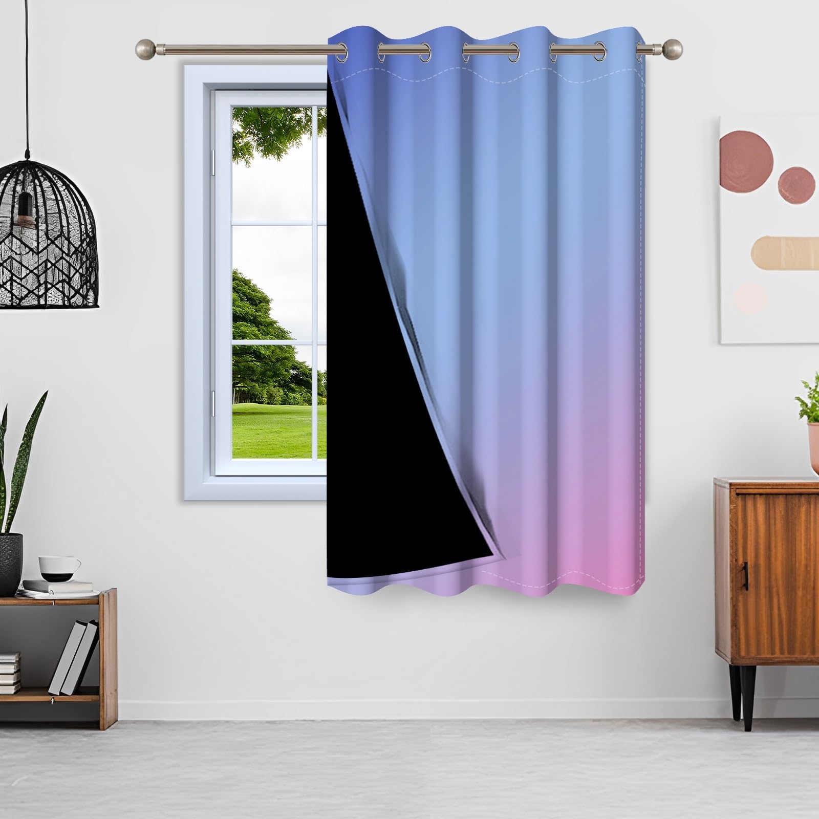 135x245cm Rideau à œillets ombré Bleu Violet Dégradé de couleurs Arc-en-ciel Moderne Abstrait occultants Rideaux pour fenêtres Chambre Chambre d'enfant Salon Bureau à domicile,1 panneau simple