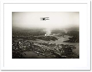 Vintage Aerial Sydney Harbour Bridge Biplane Australia Framed Art Print B12X3424