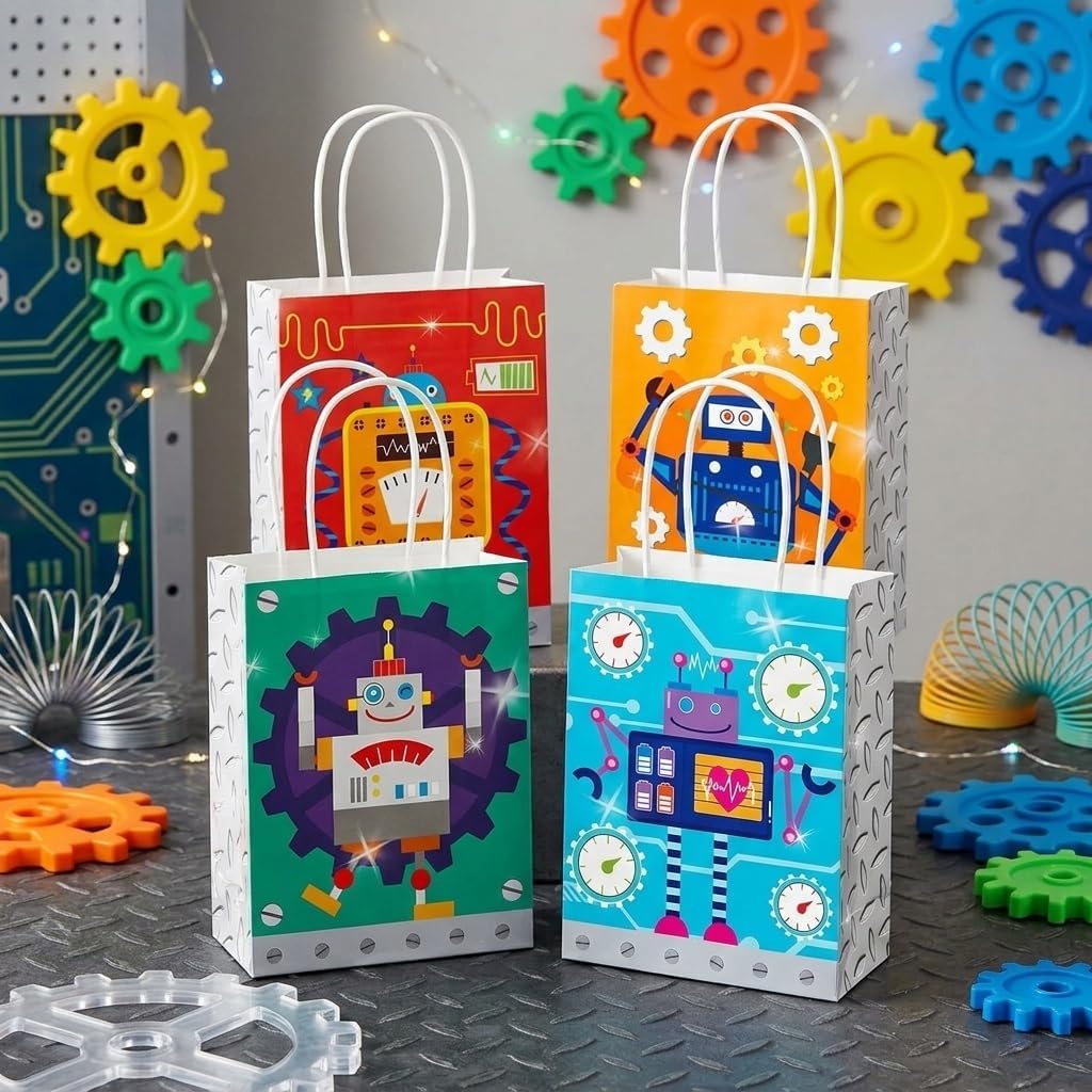 LaVenty Robot Party Favor Bags Popcorn Boxes Race Car Party Candy Bags