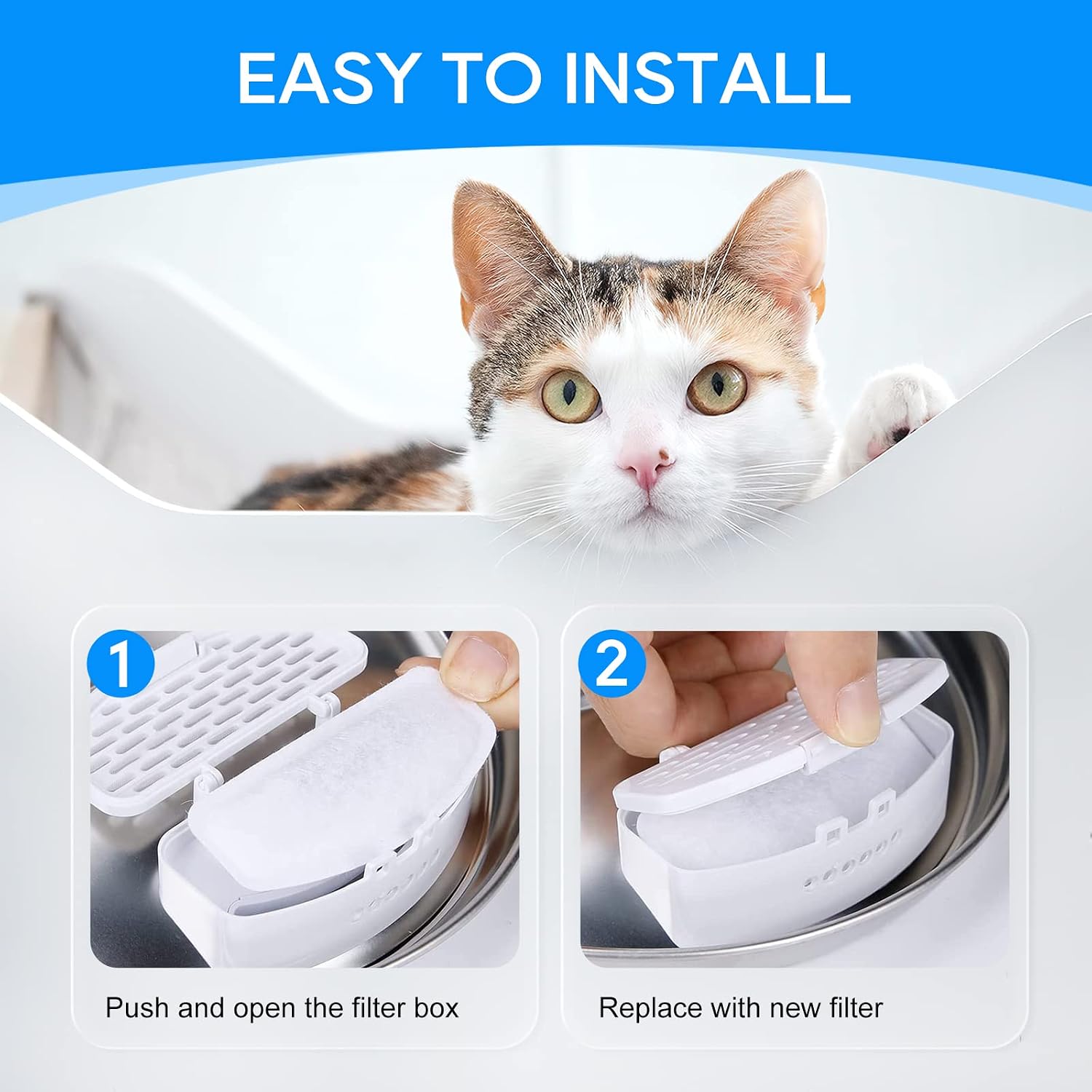Cat Water Fountain Filter Replacement Compatible with ORSDA D60 100oz/3L, Pet Fountain Filter Replacement for Automatic Pet Dog Water Dispenser 14 Pack image 5