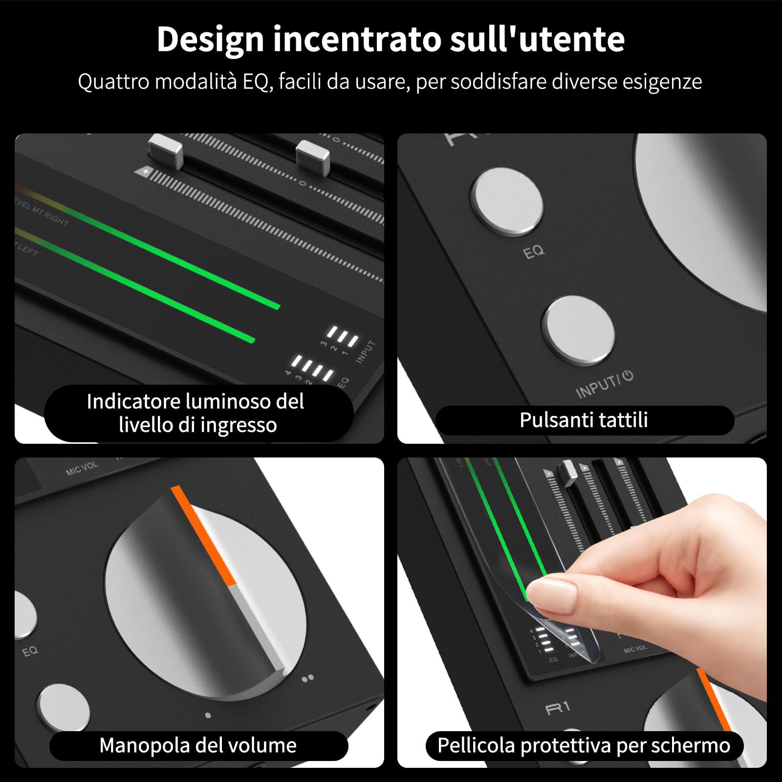 SMSL R1 DAC Amplificatore per Cuffie, Convertitore Audio Digitale ad Analogico Desktop USB C per Gaming PC PS5, Ingresso Microfono/USB/OTTICO/Coassiale, Uscita Bilanciata 3,5 mm/4,4 mm/RCA, Nero