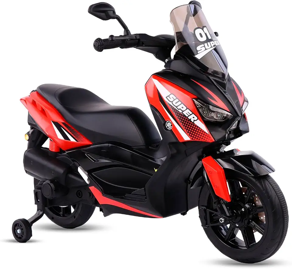 Bang Toys - Scooter Elétrica Infantil Revvo XR 12V - com Rodas de Treinamento, Luzes de LED, Sons, Entrada USB/MP3, Bluetooth e Suspensão - Suporta até 25kg - Cor Vermelho