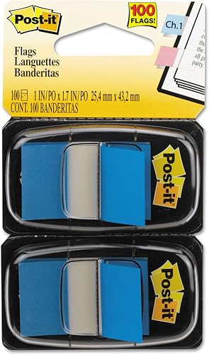 3M 680BE2 Post-it Page Flags en dispensador, tamaño de 1 pulgada, azul, 100 banderas por paquete