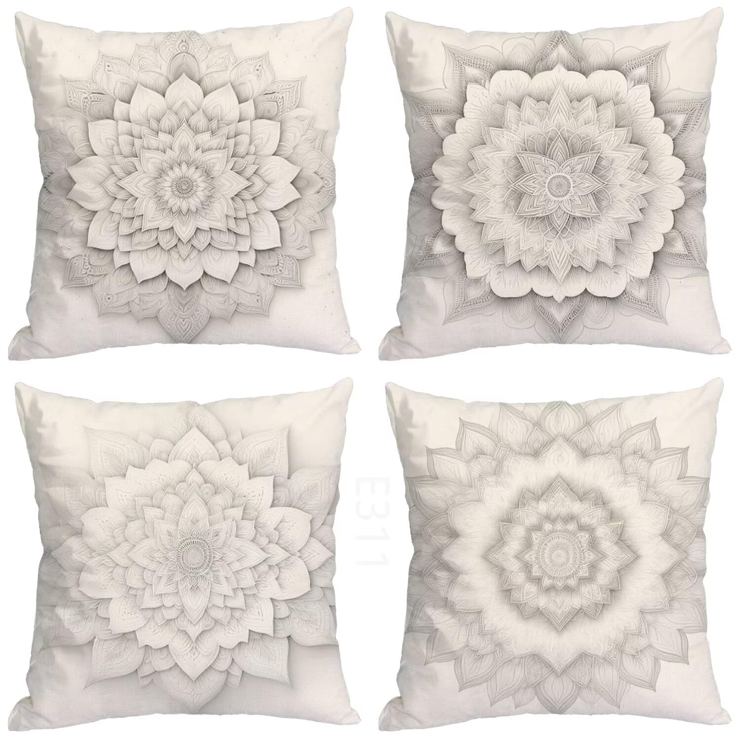 Crema Federe Cuscini Divano 50x50cm,4 Pack Boemia Estate Esterno Cuscini per Divano,Doppio Lato Quadrato Morbido Cuscini Divano,per Divano Soggiorno Sedia Autunno Dekoration Cuscino,Regali LY-311