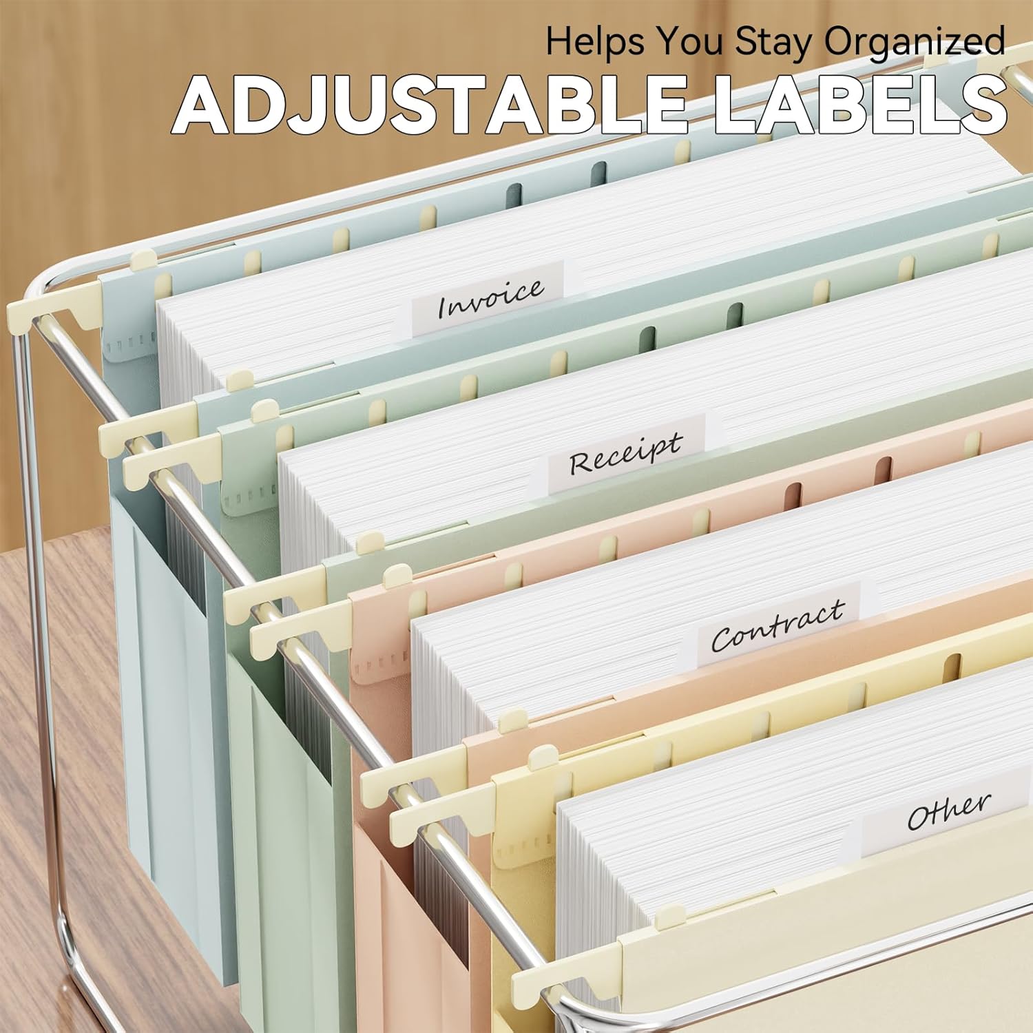 Plastic Extra Capacity Hanging File Folder Letter Size,Expanding Hang Folder with Tab,Heavy Duty 2" Expansion Accordian Pocket,12 Pack Reinforced Pastel Color Filing Cabinet Folders,No Assembly