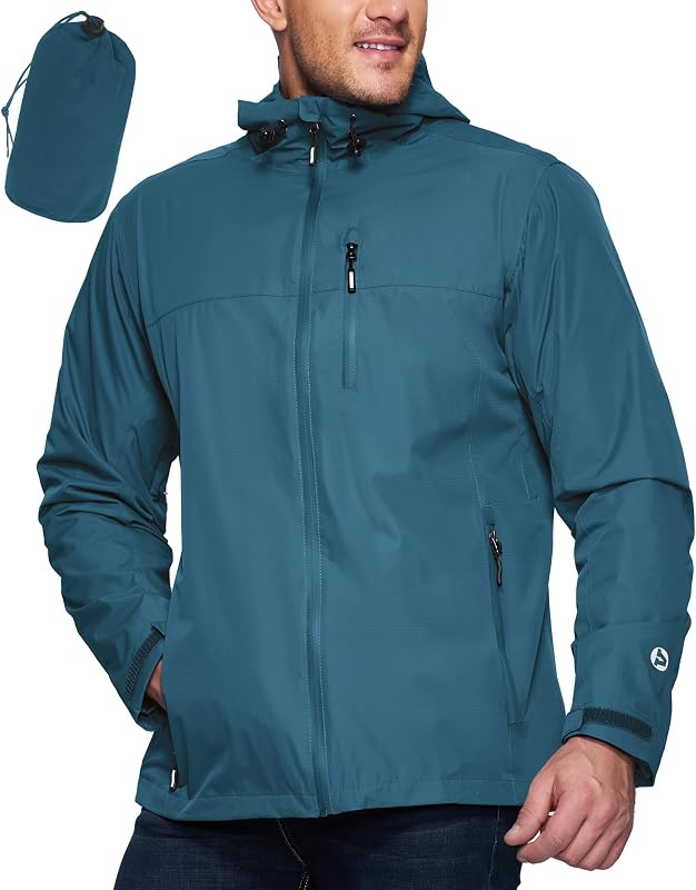 Men's Packable Rain Jacket Waterproof Lightweight Raincoat