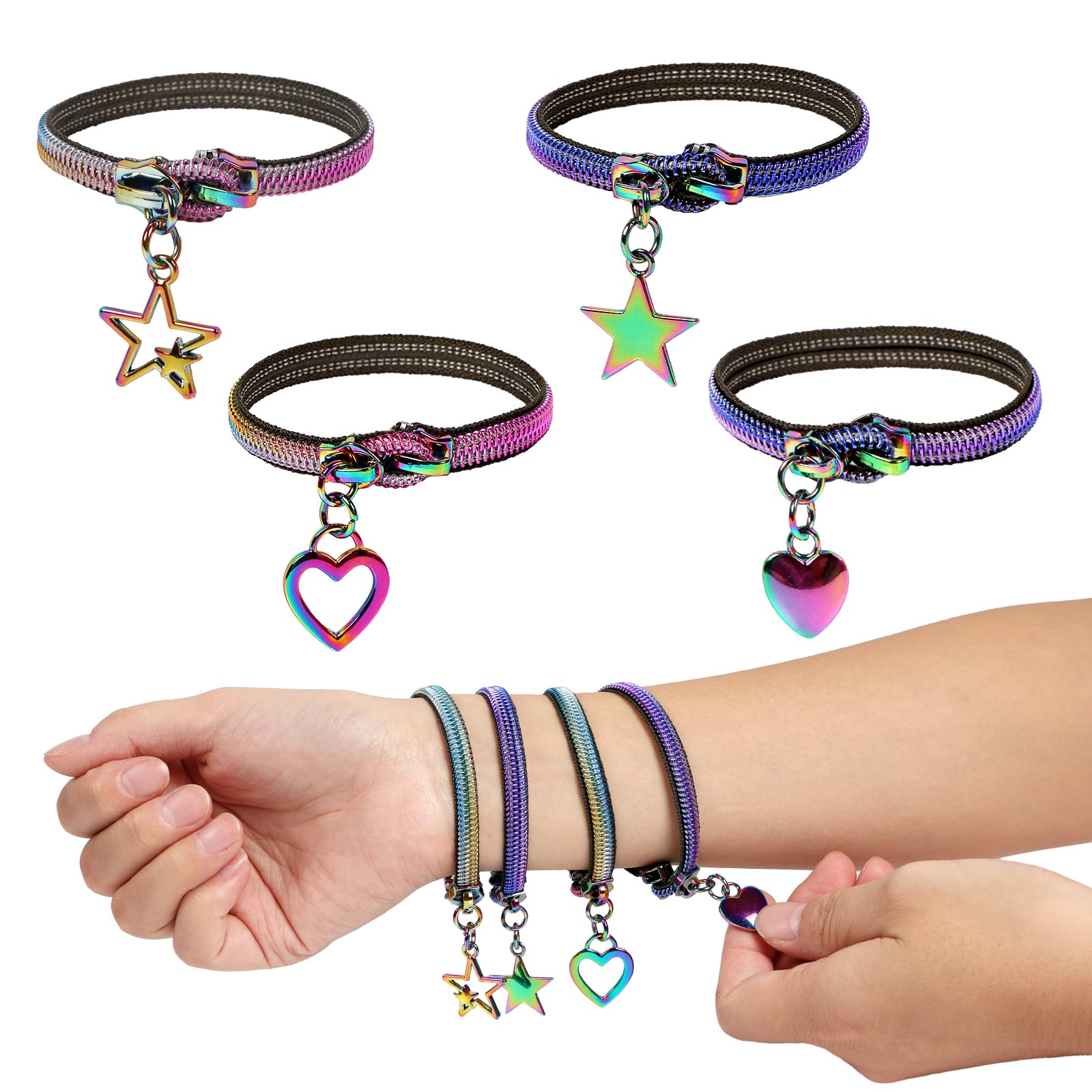 4 Pieces Fidget Bracelet Wearable Zipper Fidget Bracelet for Autism ADHD and Anxiety, Stress Relief Hand Sensory Tools for Teens,Party Favors