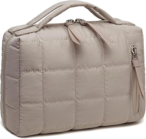 Vista 18 de Bluboon Bolsa de maquillaje con cremallera, bolsa de viaje portátil para cosméticos para mujeres y niñas, Florete amarillo de pana