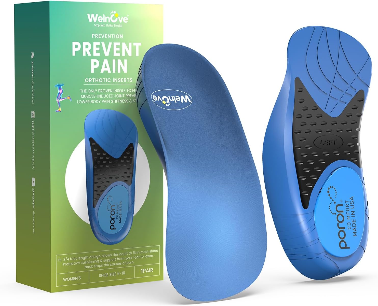Plantar Fasciitis Heel Insert for Women - Welnove Heel Cup for Heel Pain Relief Heel Cushion Inserts with Flexible Arch Support for Flat Feel Heel Spur Relief,Women 6-10 Men 5-8 Blue S:Women 6-10 / Men 5-8