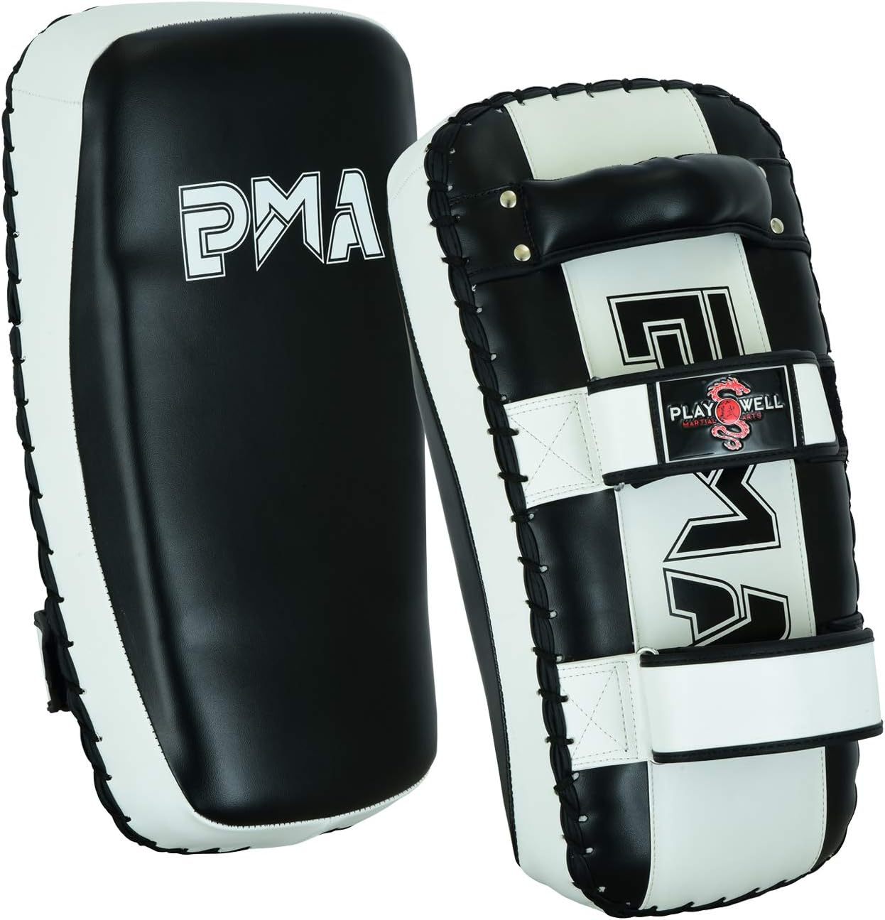 Playwell Adults Pro Series Muay Thai Air Tech Kick Pad Vinyl Black/White - Singles