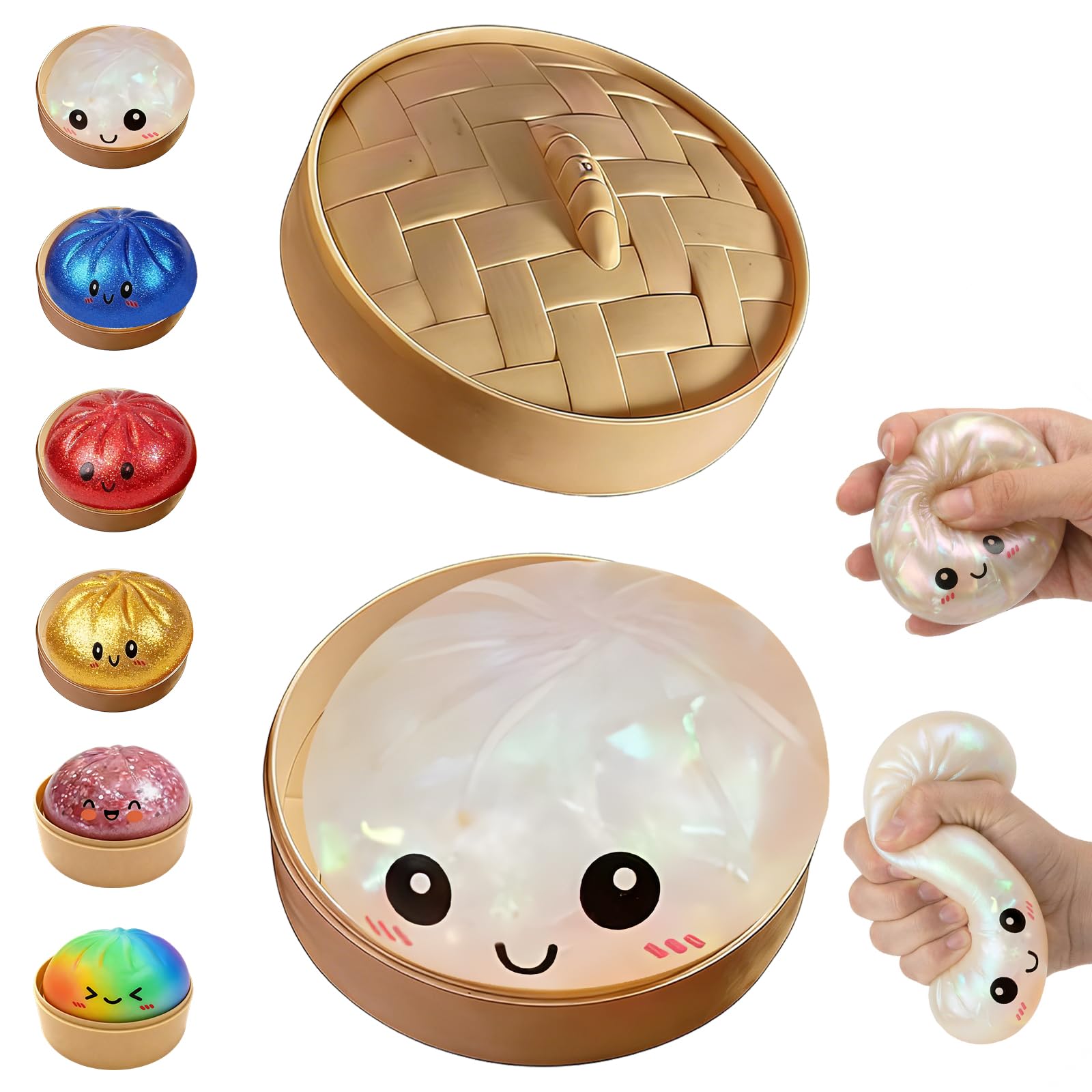 Glitter Dumpling, Glitter Dumpling Squishy with Box, 6 Color Options Dumplings Squishy Toy for Stress Relief (White) - 1