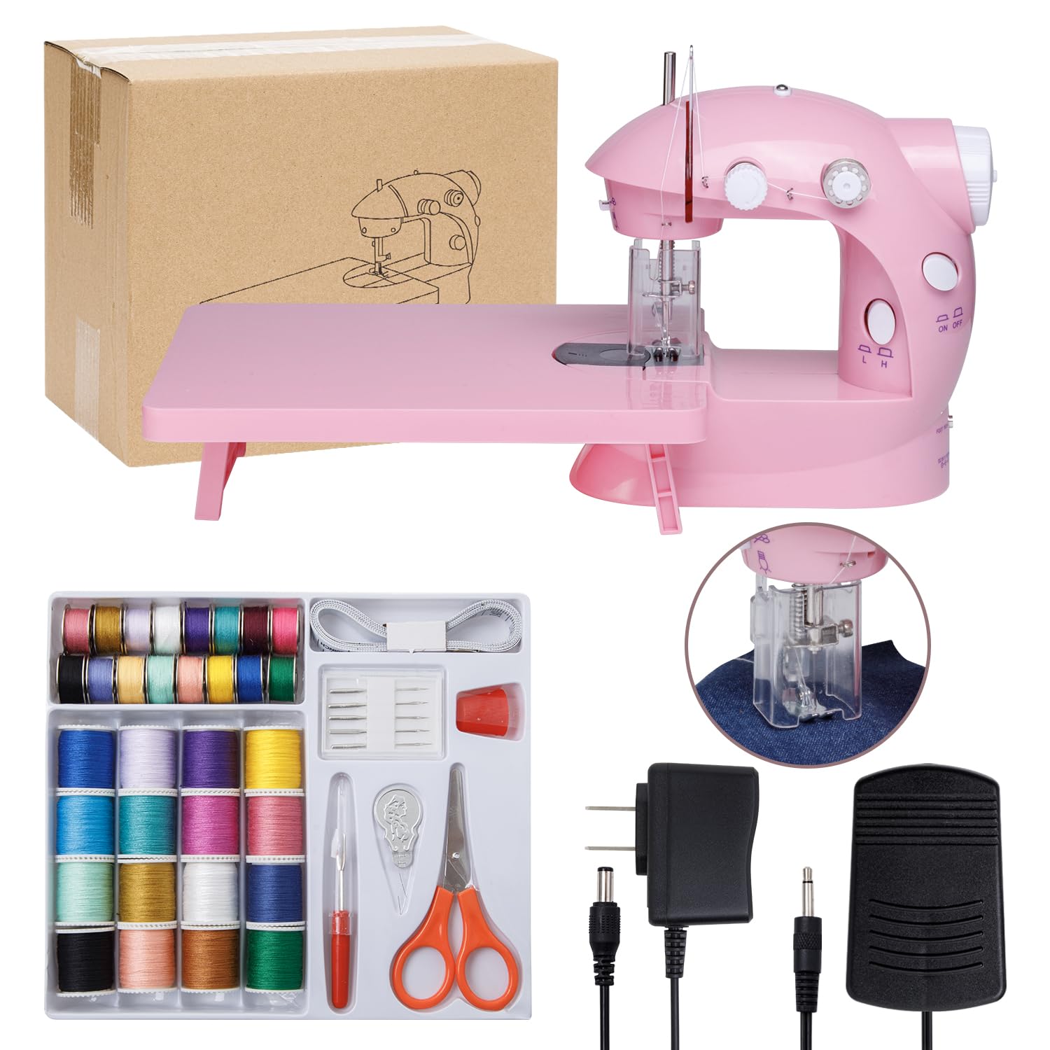 Photo 1 of ***Missing all accessories***Sewing Machine for Beginners with Expansion Table and Foot Pedal and 42Pcs Sewing kit Finger Guard & Light Mini Small Portable Sewing Machines 2-Thread 2-Speed 2-Switches for Kids Ages 8-12 Peach Pink***Missing all accessories