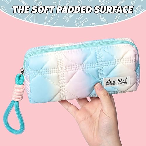 Miniatura 2 de Estuche para lápices, bolsa estética original para lápices de color degradado, estuche organizador ligero con tira de cremallera y bucle fácil para