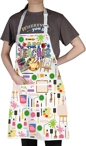 Miniatura 4 de WZMPA Delantal de profesor de arte con bolsillos, delantal ajustable para pintores de artistas para amantes del arte