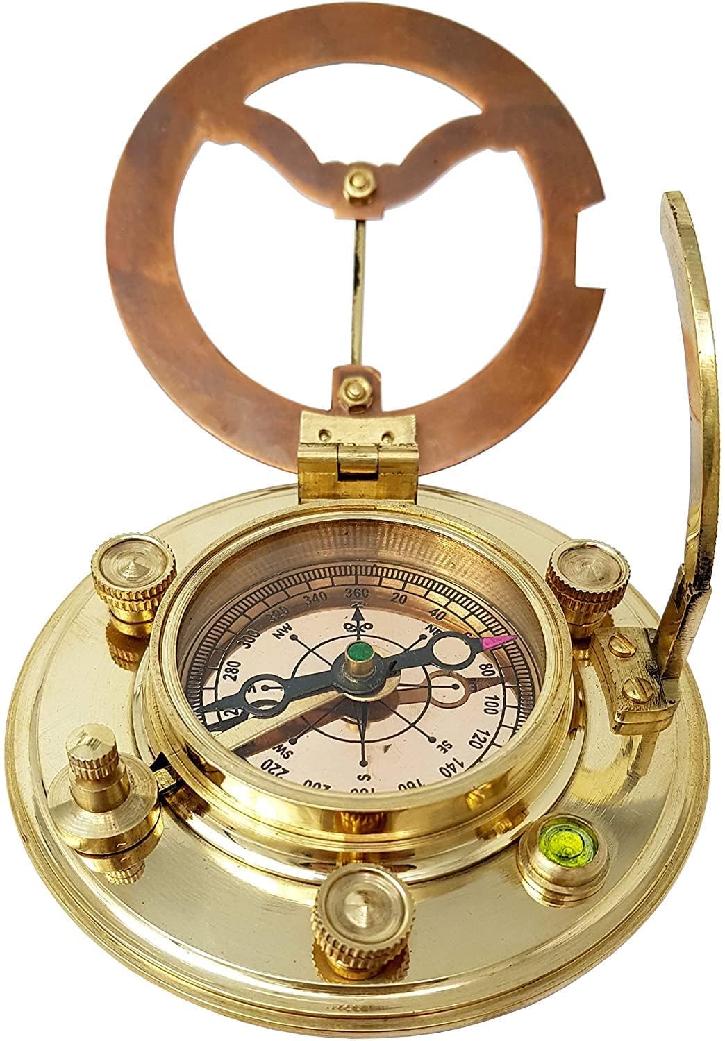 Vintage Sundial Compass Clock with Leather Case, Antique Brass and Copper Finish Nautical Marine Decor-image-11