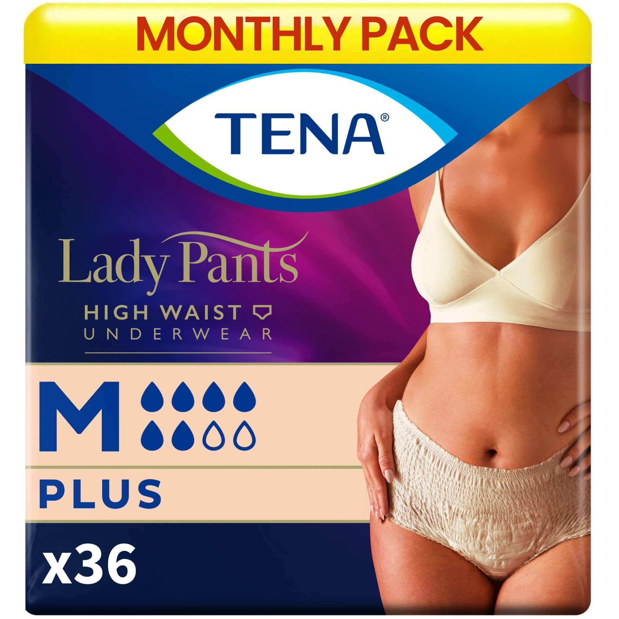 TENA Lady Plus Classic Style| Adult Diaper Pants type Medium Size (M)| Waist Size 30- 42 inch| 75-105cms| Incontinence Underwear| High Waist| Triple Protection from leaks, odour and moisture | 9 Units × 4 | 36 Units-image-19