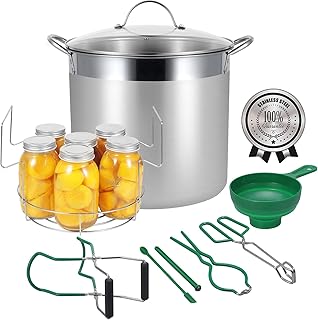HOMKULA Water Bath Canning Pot with Rack and Lid, Steam Canner with Canning Supplies Starter Kit, 9 Pieces, Stainless Stee...
