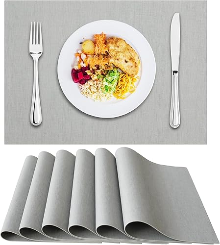 Juego de 6 manteles individuales de piel sintética, antideslizantes, reversibles, impermeables, resistentes al calor, lavables, para interiores y