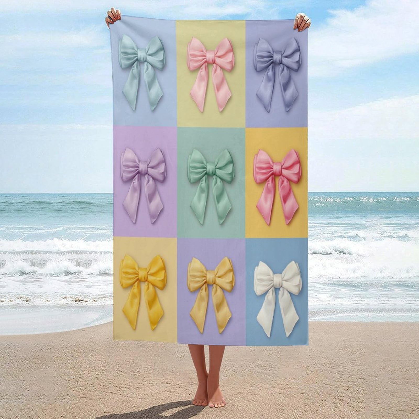 LSRCPD Pastel Colored Coquette Bows Beach Towel Sand Free Microfiber Large Shower Towels Multipurpose Absorbent for Bathroom Pool 130x80 CM