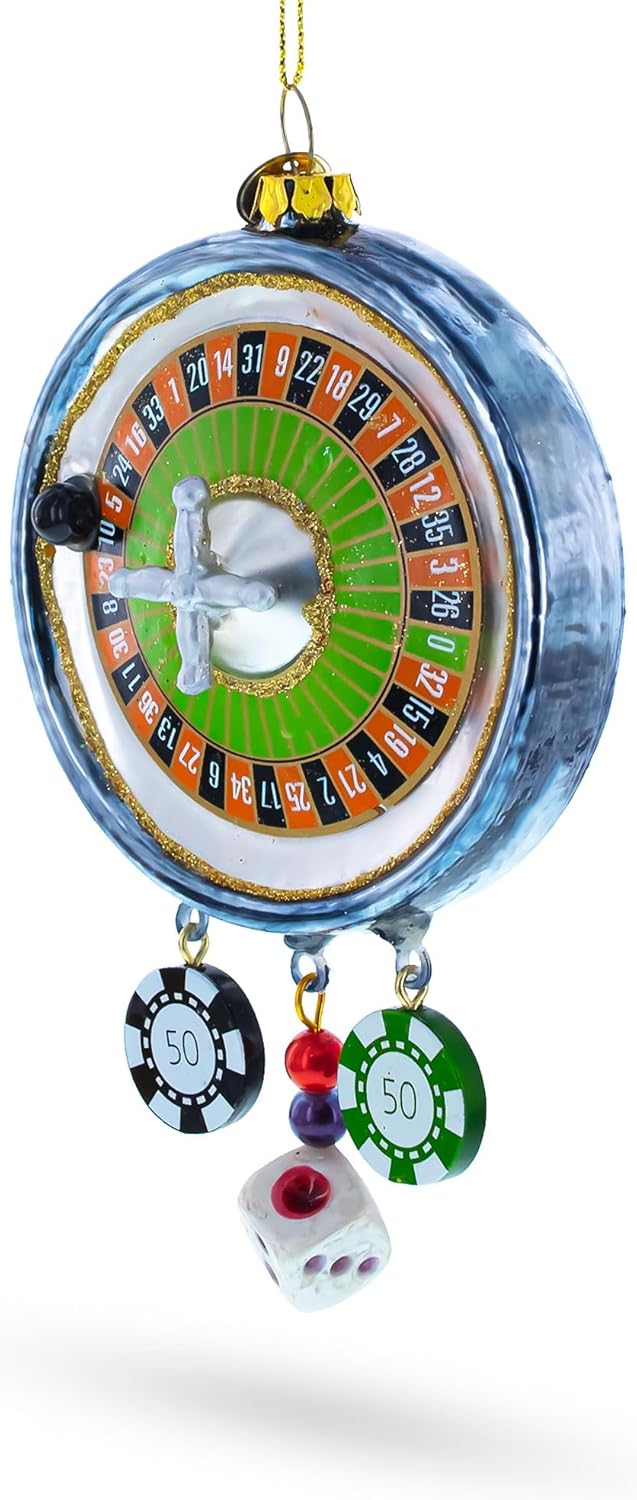Roulette and Casino Poker Chip Glass Christmas Ornament