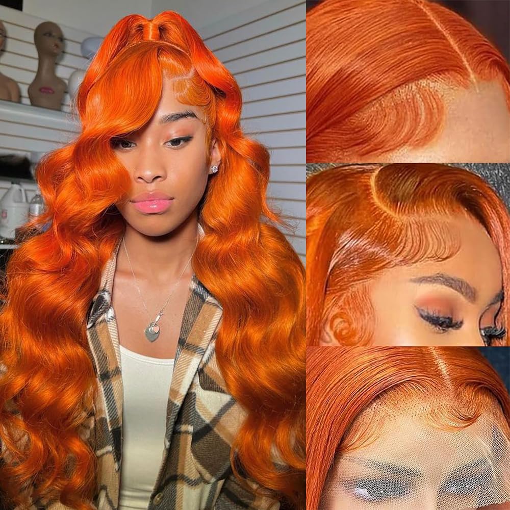Ginger Wig Human Hair 13x6 Ginger Lace Front Wigs Human Hair 28inch Body Wave HD Lace Frontal Pre Plucked Colored Orange Wig for Women Glueless Wigs 200 Density
