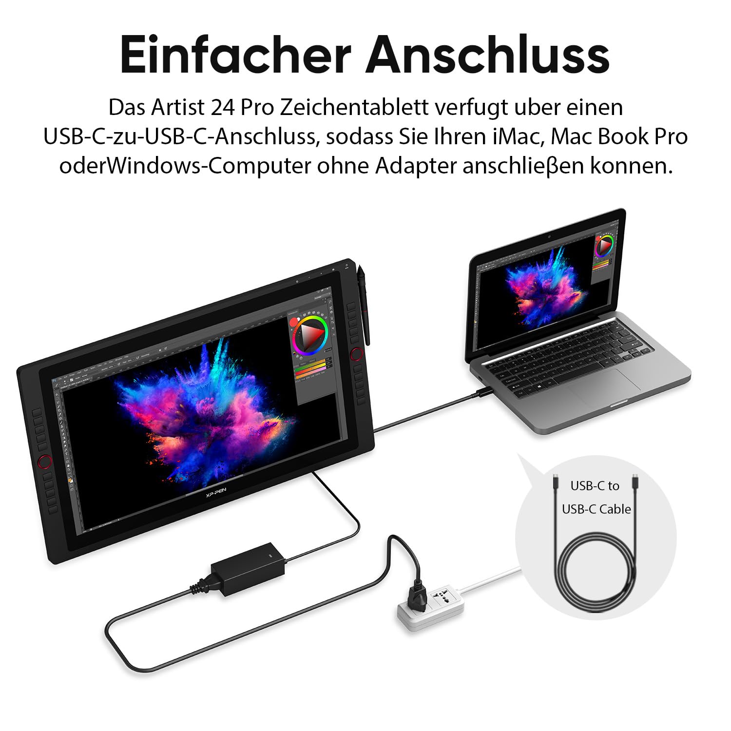 XP-Pen Artist 24 Pro Grafik-Tablet mit Display 2K QHD in 23,8 Zoll (63,8 cm), passiver Eingabestift, 8192 Ebenen, USB-C-Anschluss, kompatibel mit Windows/Mac/Android